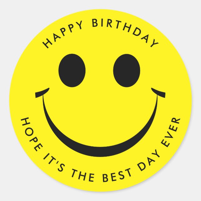 Yellow Happy Face Birthday Classic Round Sticker (Front)