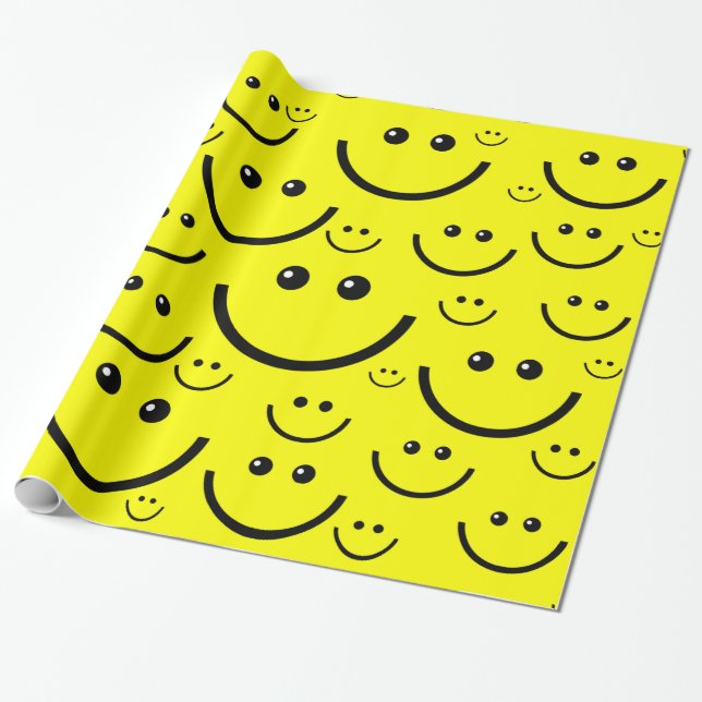 yellow happy face pattern print wrapping paper (Unrolled)