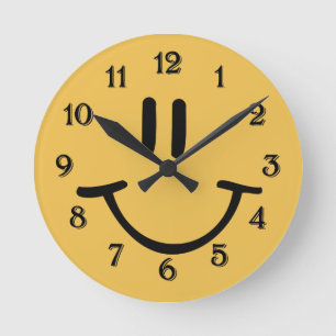 Yellow Happy Face Round Clock