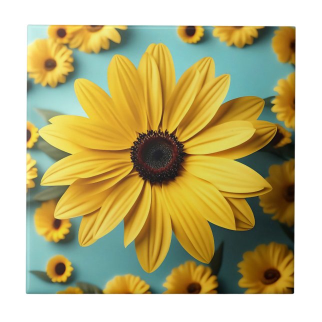 Yellow Happy Floral Ceramic Tile (Front)