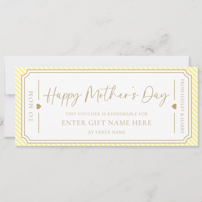 Yellow Happy Mother's Day Gift Voucher Card (Front)
