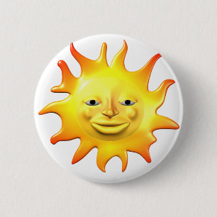 Yellow happy sun face 6 cm round badge