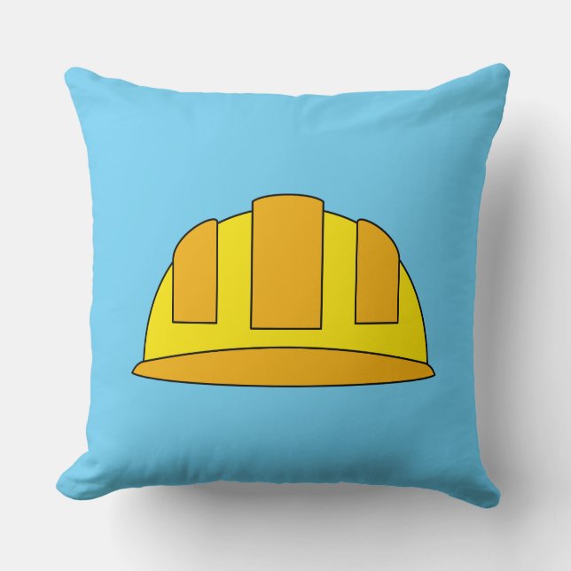 Yellow Hard Hat Cartoon Cushion (Front)