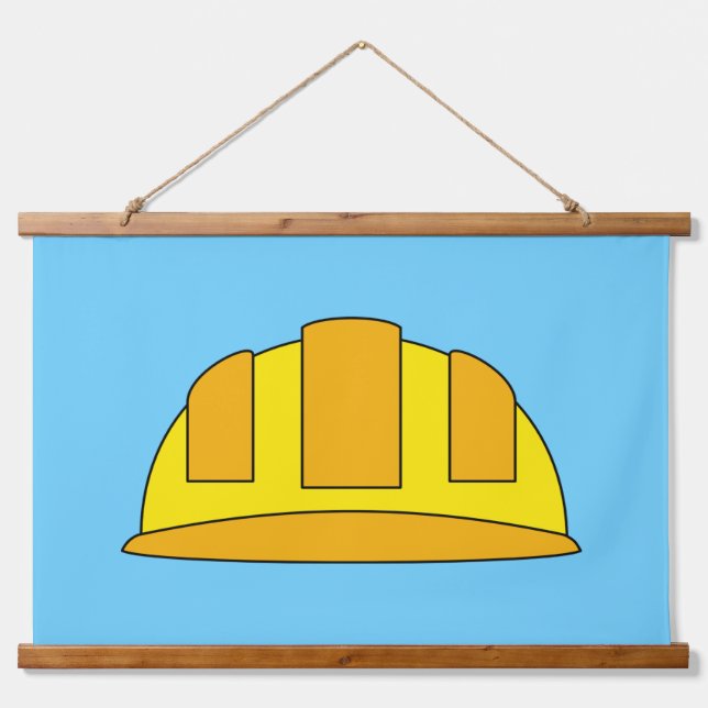 Yellow Hard Hat Cartoon Hanging Tapestry (Front)