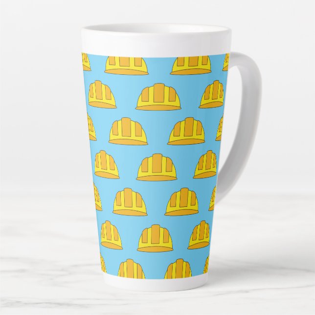 Yellow Hard Hat Cartoon Latte Mug (Right Angle)