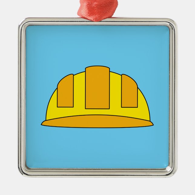 Yellow Hard Hat Cartoon Metal Ornament (Front)
