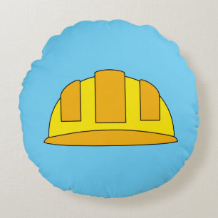 Yellow Hard Hat Cartoon Round Cushion