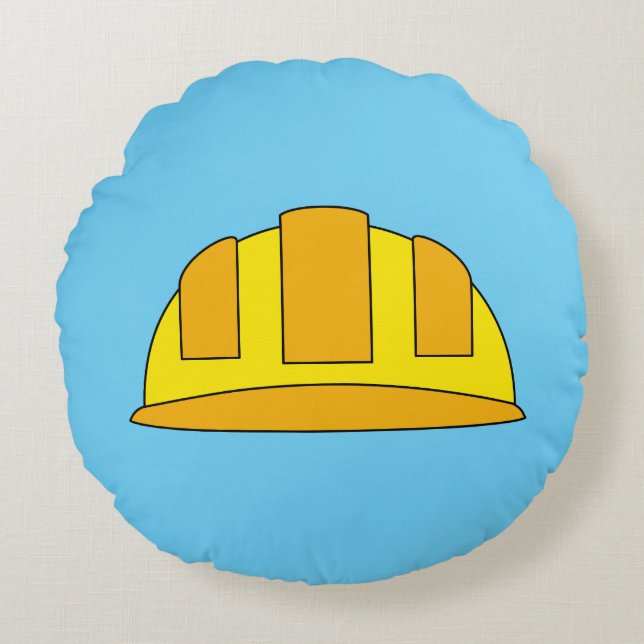 Yellow Hard Hat Cartoon Round Cushion (Front)