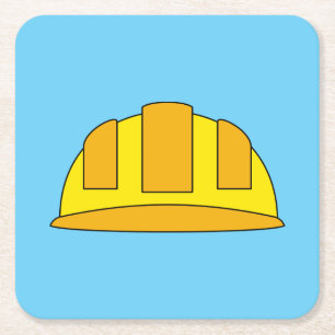 Yellow Hard Hat Cartoon Square Paper Coaster