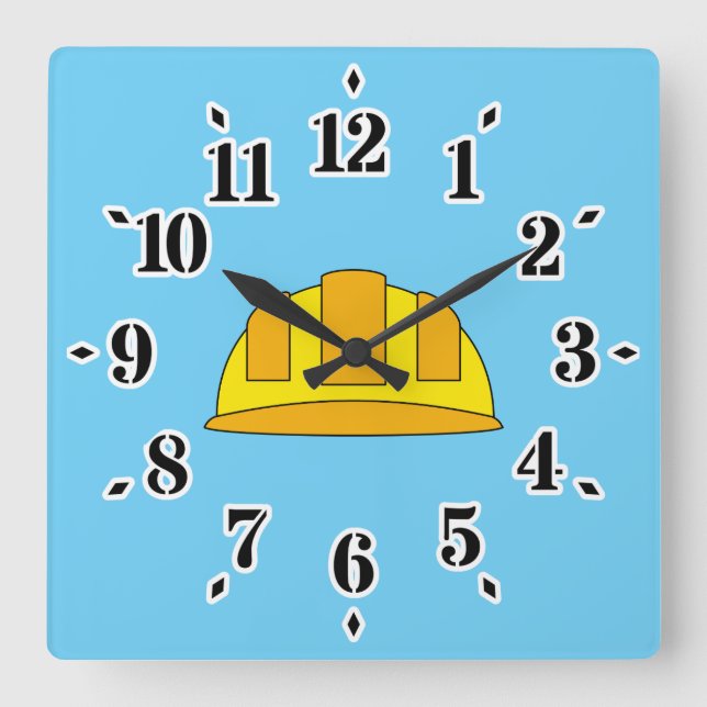 Yellow Hard Hat Cartoon Square Wall Clock (Front)