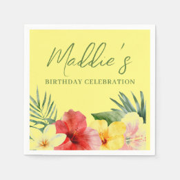 Yellow Hawaiian Floral Birthday Napkin
