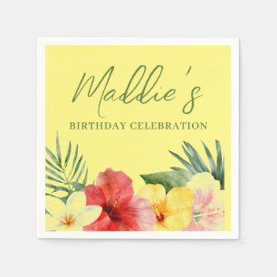 Yellow Hawaiian Floral Birthday Napkin