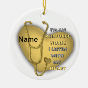 Yellow Heart Air Force Nurse Ceramic Ornament