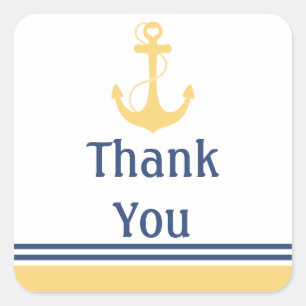 Yellow Heart Anchor Thank You Square Sticker