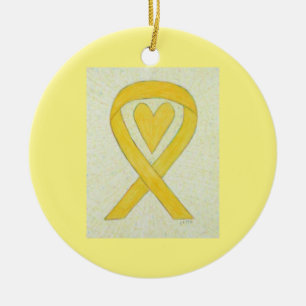Yellow Heart Awareness Ribbon Custom Art Ornaments