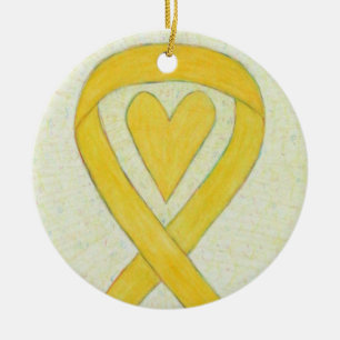 Yellow Heart Awareness Ribbon Customised Ornaments