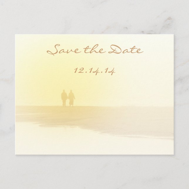 Yellow Heart Beach Save the Date Announcement Postcard (Front)