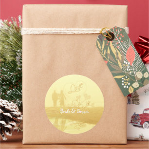 Yellow Heart Beach Wedding Classic Round Sticker