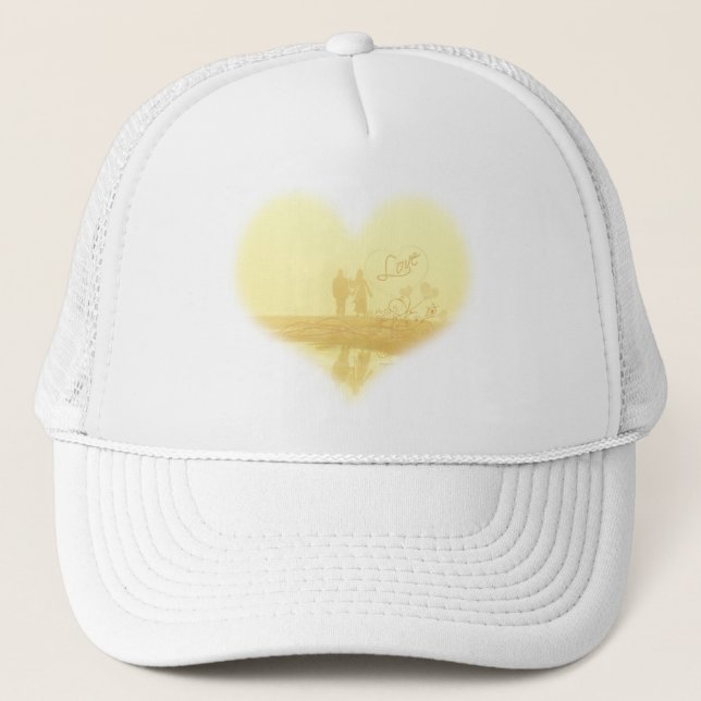 Yellow Heart Beach Wedding Trucker Hat (Front)