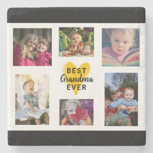 Yellow Heart Best Grandma Ever Collage Photo Cute Stone Coaster