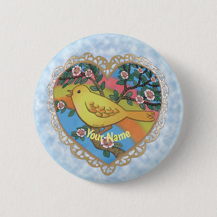 Yellow Heart Bird 6 Cm Round Badge
