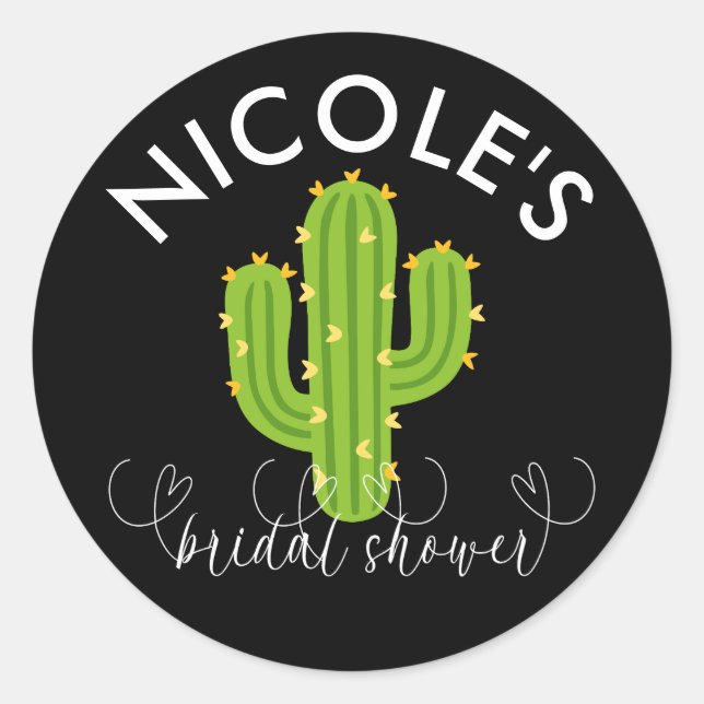 Yellow Heart Cactus Fiesta Love Bridal Shower Classic Round Sticker (Front)