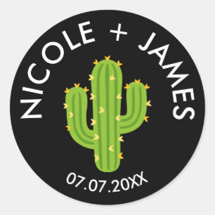Yellow Heart Cactus Fiesta Love Wedding Classic Round Sticker