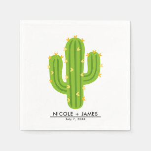 Yellow Heart Cactus Fiesta Love Wedding Napkin