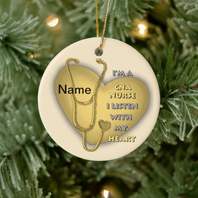 Yellow Heart CNA Nurse Ceramic Ornament (Tree)