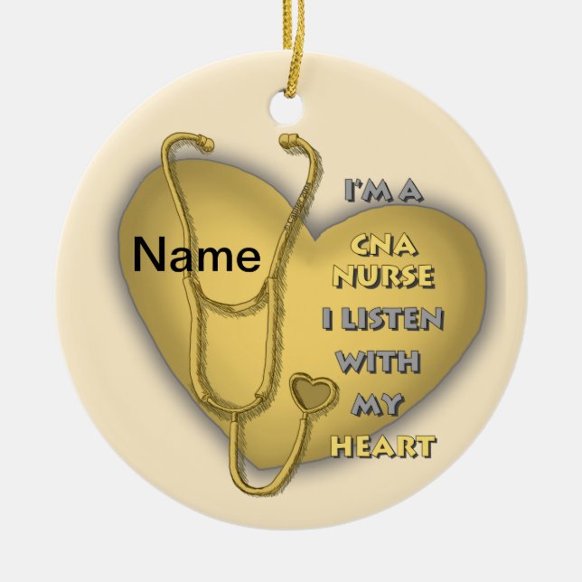 Yellow Heart CNA Nurse Ceramic Ornament (Front)