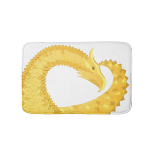 Yellow heart dragon on white bath mat