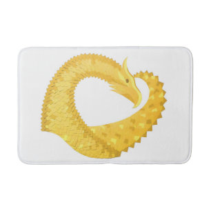 Yellow heart dragon on white bath mat