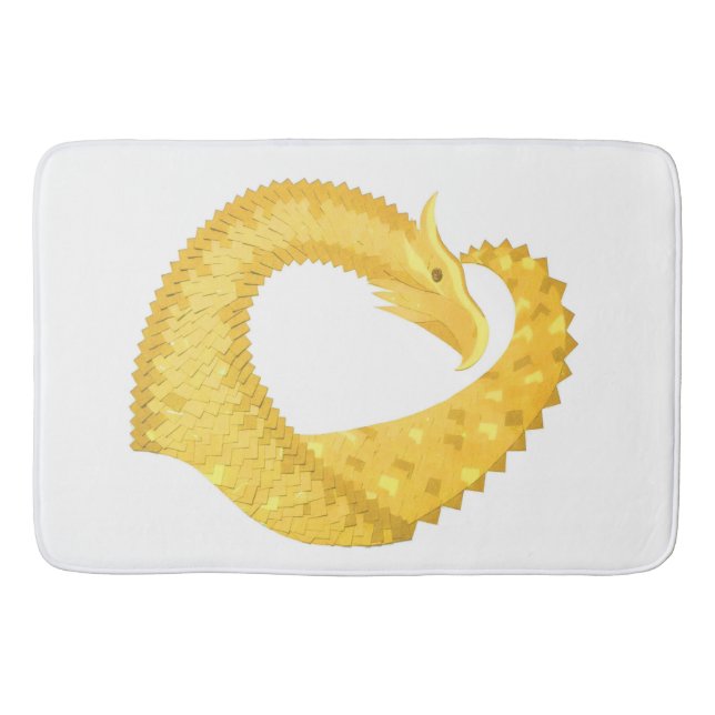 Yellow heart dragon on white bath mat (Front)