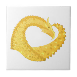 Yellow heart dragon on white ceramic tile