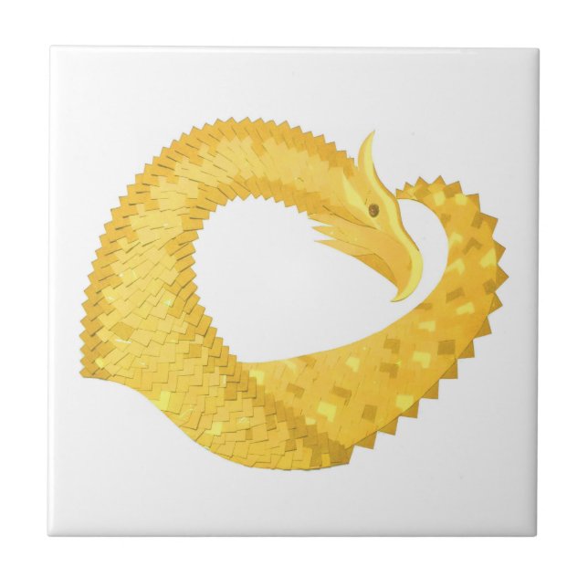 Yellow heart dragon on white ceramic tile (Front)