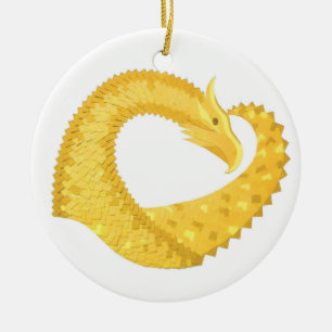 Yellow heart dragon on white ceramic tree decoration