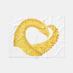 Yellow heart dragon on white fleece blanket