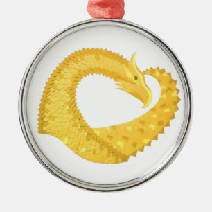Yellow heart dragon on white metal ornament