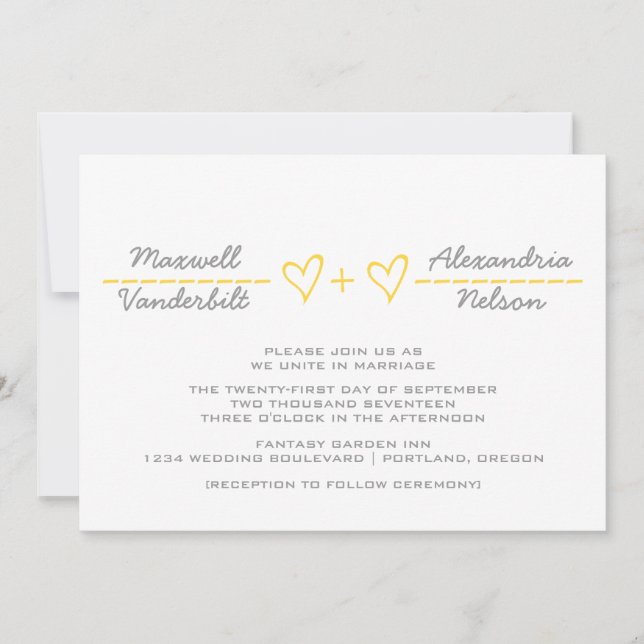 Yellow Heart Equation Wedding Invite (Front)