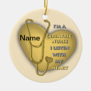 Yellow heart Geriatric Nurse Ceramic Ornament