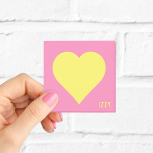 Yellow Heart Hot Pink Name Post-it Notes