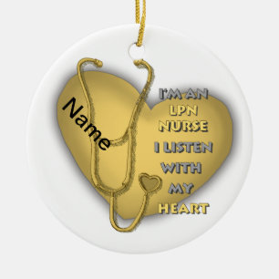 Yellow Heart LPN Nurse  Ceramic Ornament