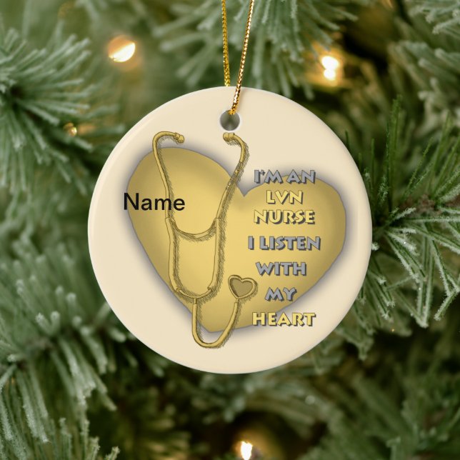 Yellow Heart LVN Nurse Ceramic Ornament (Tree)