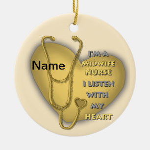 Yellow Heart Midwife Nurse Ceramic Ornament