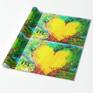 yellow heart mural wrapping paper
