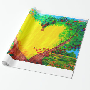 yellow heart mural wrapping paper