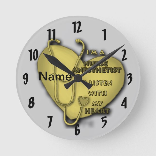 Yellow Heart Nurse Anaesthetist Round Clock (Front)