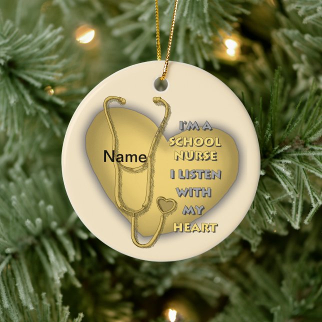 Yellow Heart School Nurse Ceramic Ornament (Tree)