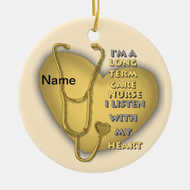 Yellow Heart Term Care Nurse Ceramic Ornament (Front)