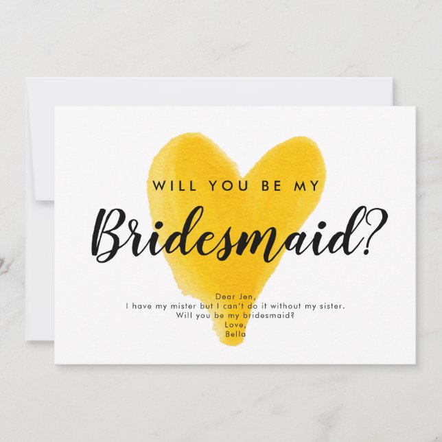 yellow heart watercolor hand lettering calligraphy invitation (Front)